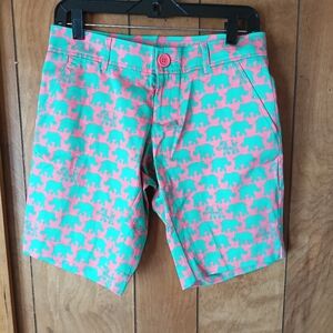 Tracy Negoshian Women’s Elephant Print Bermuda Shorts Green Pink Size 2